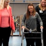 The patient learns to walk again