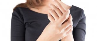Woman holding her hand
